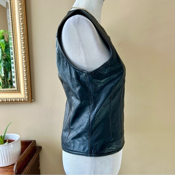 Vintage 90s Valerie Stevens New Zealand Lambskin Lamb Leather Black Moto Vest S - Picture 8 of 9